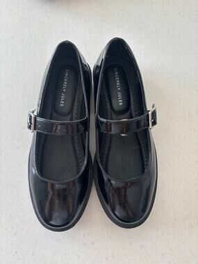 Sincerely Jules Black Patent Mary Jane Loafers Lug Sole Women’s Shoes Buckle